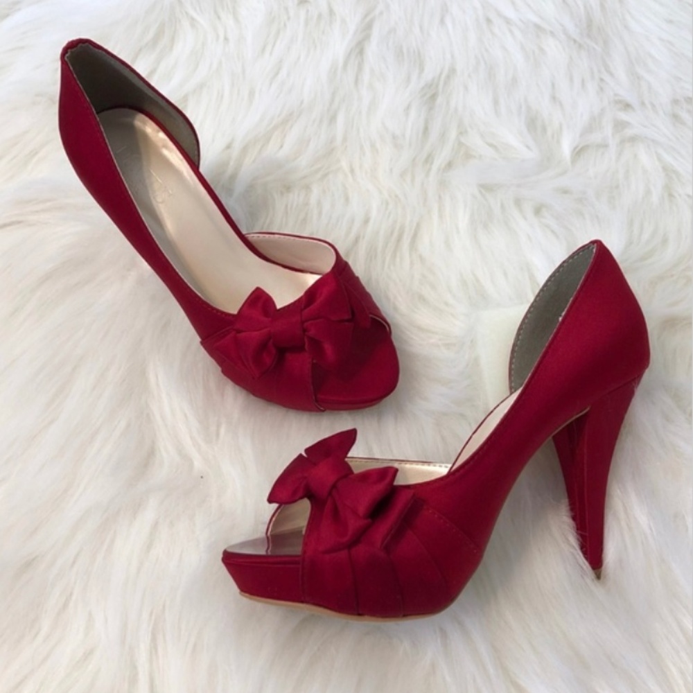 NEW Satin Peep Toe Bow D'Orsay Platform Stiletto - Picture 2 of 9